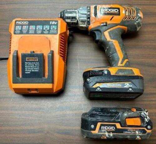 RIDGID 18 VOLT 1/2" DRIVER W/ (2) BATTERIES AND (1) CHARGER.