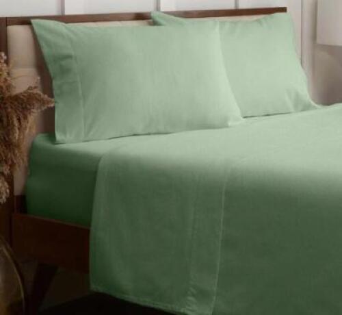 MELLANNI 100% COTTON LIGHTWEIGHT FLANNEL KING SIZE SHEET SET SAGE