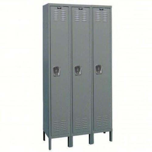 DESCRIPTION: (1) WARDROBE LOCKER BRAND/MODEL: HALLOWELL #4HB22 INFORMATION: GRAY, STEEL, 1 TIER, 3 WIDE, PADLOCK HASP SIZE: 54" X 21" X 78" RETAIL$: $