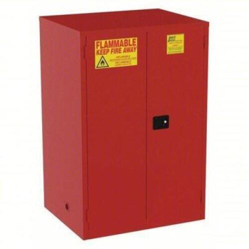DESCRIPTION: (1) FLAMMABLES SAFETY CABINET BRAND/MODEL: JAMCO #8G845 INFORMATION: RED, STEEL, 120 GAL CAPACITY, SELF-CLOSING SIZE: 43" X 34" X 65" RET