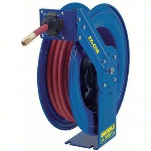 DESCRIPTION: (1) SPRING RETURN HOSE REEL BRAND/MODEL: COXREELS #27Ff14 INFORMATION: BLUE, 300 PSI MAX PRESSURE, BRASS SIZE: 100' RETAIL$: $974.40 EA Q