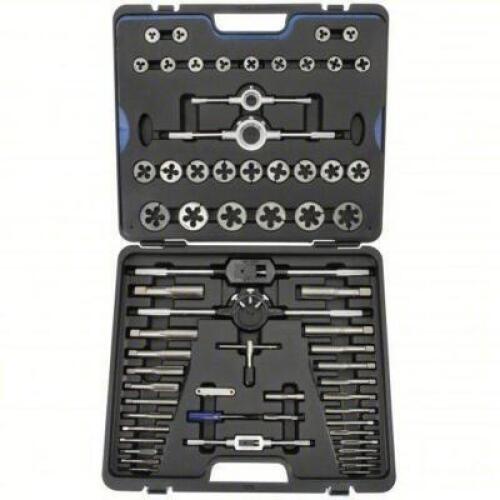 DESCRIPTION: (1) TAP AND DIE SET BRAND/MODEL: WESTWARD #1PZ53 INFORMATION: 64 PIECES, #4-40 MIN. TAP THREAD SIZE, 1 IN MAX. TAP THREAD SIZE, ROUND RET