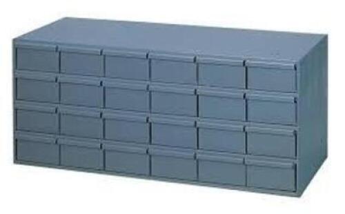 DESCRIPTION: (1) 24 DRAWER STORAGE CABINET BRAND/MODEL: DURHAM #033-95 INFORMATION: GRAY, SEE INSPECTION TO SLIGHT DAMAGE SIZE: 33-3/4" WIDTH X 17" HE