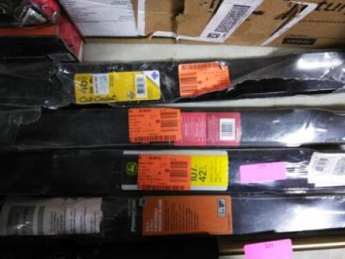 DESCRIPTION: (4) DIFFERENT LAWN MOWER BLADES BRAND/MODEL: TORO, JOHN DEERE,POWER CARE SIZE: 48/42/46 RETAIL$: $100.00 EA QTY: 4