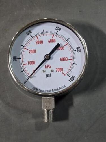 DESCRIPTION: (3) COMMERCIAL PRESSURE GAGES BRAND/MODEL: GRAINGER 4FMR5 INFORMATION: ` SIZE: 0-1000 PSI RETAIL$: $196.17 QTY: 3