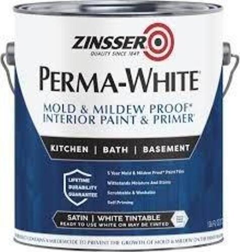 DESCRIPTION: (4) MOLD AND MILDEW-PROOF INTERIOR PAINT BRAND/MODEL: ZINSSER PERMA-WHITE INFORMATION: SATIN SIZE: 1 QT RETAIL$: $18.48 EA QTY: 4