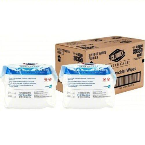 DESCRIPTION: (2) BAGS GERMICIDAL DISINFECTING WIPES BRAND/MODEL: CLOROX #4XKR8 INFORMATION: 110 WIPES PER BAG SIZE: 12" X 12" SHEET SIZE RETAIL$: $150