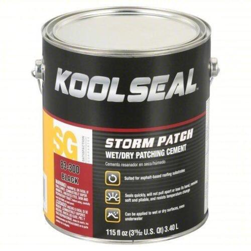 DESCRIPTION: (1) STORM PATCH ROOF REPAIR BRAND/MODEL: KOOL SEAL #36MV68 INFORMATION: BLACK SIZE: 1 GALLON RETAIL$: $25.85 EA QTY: 1