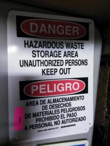 DESCRIPTION: (3) HAZARDOUS WASTE SIGN BRAND/MODEL: BRADY 57510 RETAIL$: $15.28 EA QTY: 3