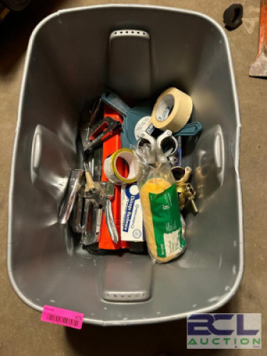 PLASTIC TOTE WITH ASSORTED TOOLS