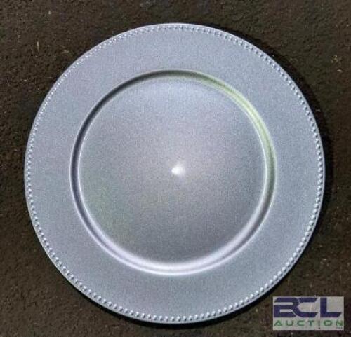 (45)- 13" PLASTIC SILVER CHARGERS