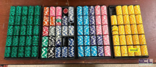 ASSORTED COLORED POKER CHIPS W/ TRAYS