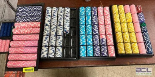 ASSORTED COLORED POKER CHIPS W/ TRAYS