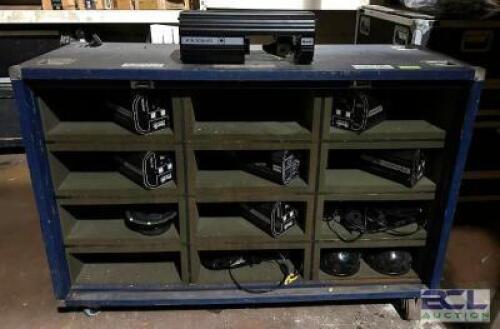 (7) ROBOSCAN 812 STAGE LIGHTS WITH ADDITIONAL LIGHTS AND ROAD CASE
