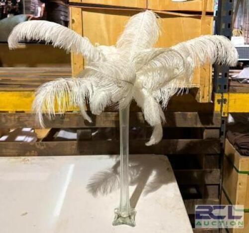 (5) OSTRICH FEATHERS WITH 20" EIFFEL TOWER VASES