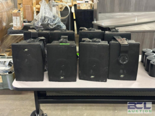 (8) - WEATHER RESISTANT SPEAKERS WITH WALL MOUNTS