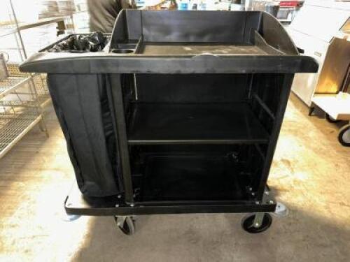 RUBBERMAID BLACK PLASTIC JANITORIAL CART