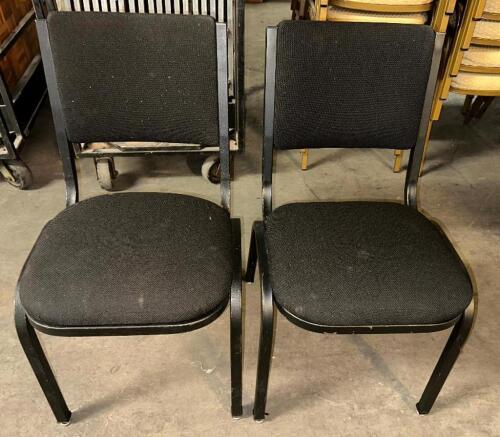 (8) BLACK UPHOLSTERED STACKING BANQUET CHAIRS.