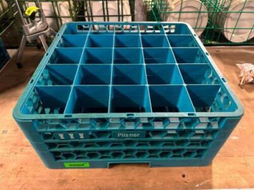 (4) BLUE PLASTIC PILSNER GLASS RACKS.