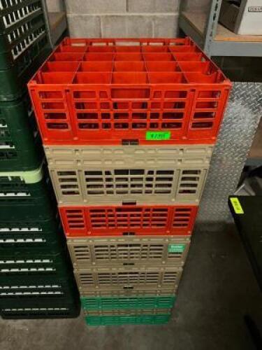 (5) 25 GROUP PLASTIC GLASS RACKS.