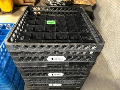 (5) 36 GROUP BLACK PLASTIC HI-BALL GLASS RACKS.