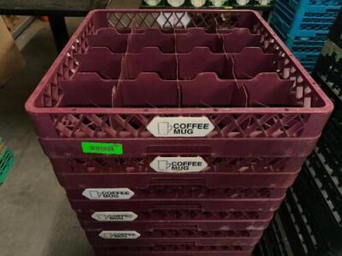 (5) 16 GROUP MAROON PLASTIC COFFEE MUG GLASS RACKS.