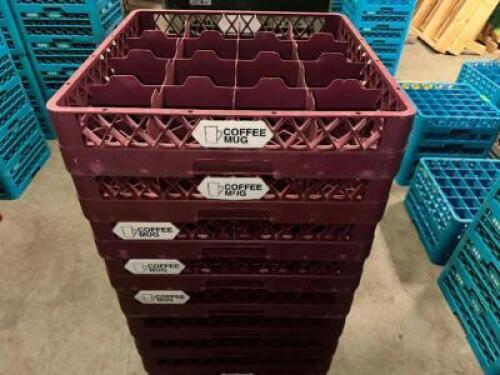 (5) 16 GROUP MAROON PLASTIC COFFEE MUG GLASS RACKS.