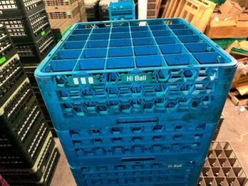(4) 36 GROUP BLUE PLASTIC HI-BALL GLASS RACKS.
