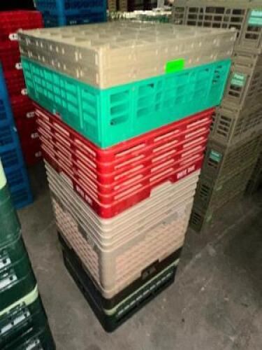 (5) 36 GROUP TAN PLASTIC GLASS RACKS.