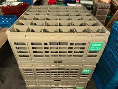 (6) 36 GROUP TAN PLASTIC GLASS RACKS.