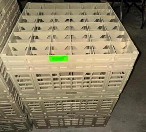 (3) 36 GROUP TAN PLASTIC GLASS RACKS.