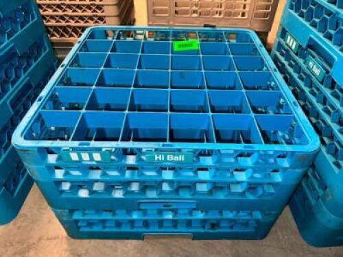 (2) 36 GROUP BLUE PLASTIC GLASS RACKS.