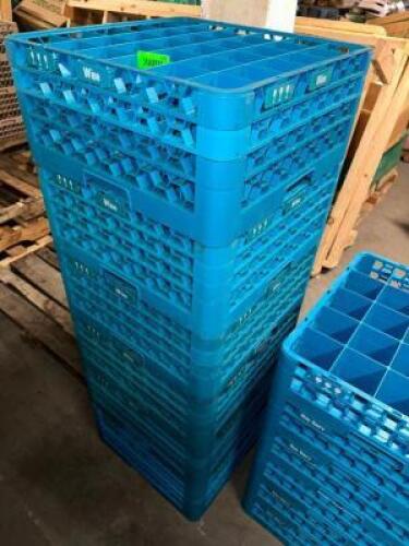 (6) 36 GROUP BLUE PLASTIC WINE GLASS RACKS.