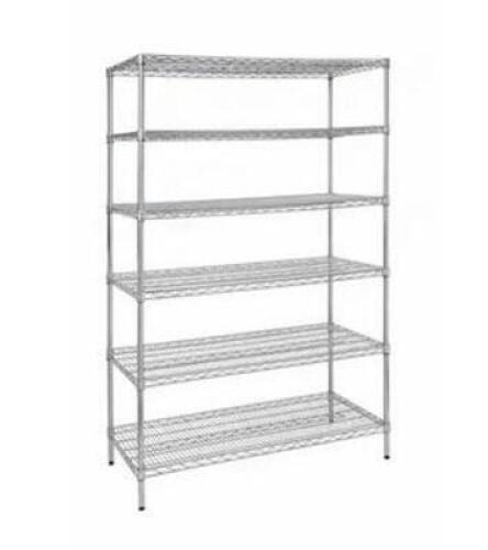 SIX TIER / 6FT. STEEL WIRE SHELVING UNIT ON CASTERS