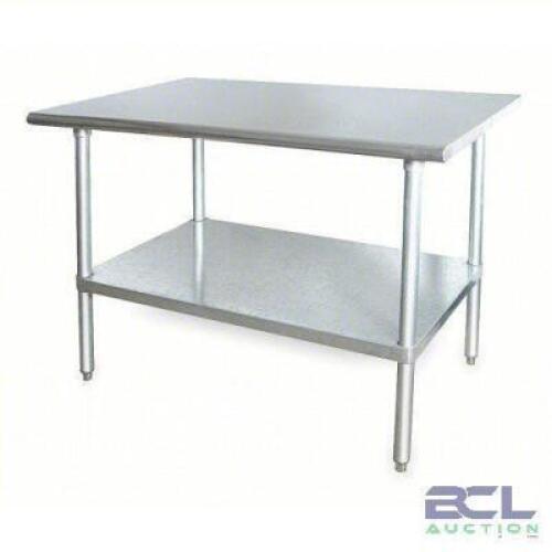 DESCRIPTION: (1) FIXED WORK TABLE BRAND/MODEL: PRODUCT NUMBER #2KRD8 INFORMATION: STAINLESS STEEL, 600 LB CAPACITY SIZE: 48" X 30" RETAIL$: $398.89 EA