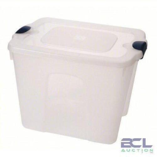 DESCRIPTION: (6) STORAGE TOTE BRAND/MODEL: HOMZ #13N912 INFORMATION: CLEAR SIZE: 22 GAL, 23 3/4 in x 18 in x 17 1/4 in RETAIL$: $32.39 EA QTY: 6