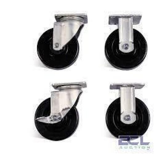 DESCRIPTION: (1) SET OF (4) CASTERS BRAND/MODEL: KNAACK #695 INFORMATION: BLACK, 2 SWIVEL, 2 FIXED SIZE: 6" RETAIL$: $179.00 EA QTY: 1