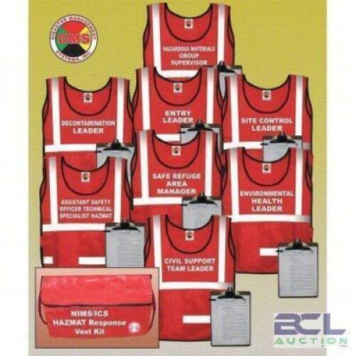 DESCRIPTION: (1) HAZARDOUS MATERIALS VEST KIT BRAND/MODEL: DISASTER MANAGEMENT #38E575 INFORMATION: SAFETY VEST ANSI CLASS CLASS 2, RED, NYLON RETAIL$