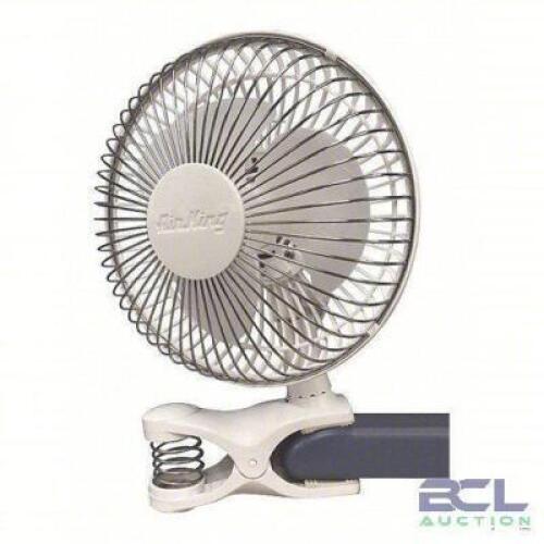 DESCRIPTION: (2) CLIP-ON AIR FANS BRAND/MODEL: AIR KING #6C507E INFORMATION: 2 SPEED SIZE: 6" RETAIL$: $31.55 EA QTY: 2
