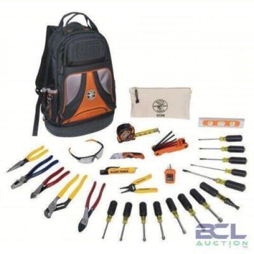 DESCRIPTION: (1) ELECTRICIANS TOOL KIT BRAND/MODEL: KLEIN TOOLS #2VZA9 INFORMATION: 28 TOTAL PCS, TOOL BACKPACK, 20 OR MORE PIECES RANGE RETAIL$: $508