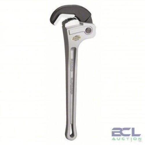 DESCRIPTION: (1) HEAVY DUTY PIPE WRENCH BRAND/MODEL: RIDGID #4MY87 INFORMATION: ALUMINUM, SERRATED, I-BEAM SIZE: 2" JAW CAPACITY, 14" LONG RETAIL$: $1