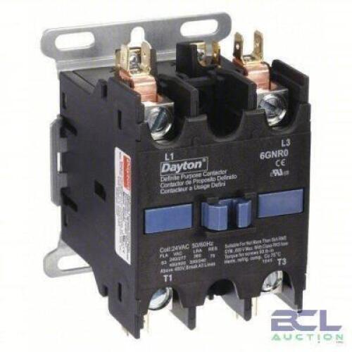 DESCRIPTION: (4) DEFINITE PURPOSE CONTACTOR BRAND/MODEL: DAYTON #6GNR0 INFORMATION: 2 POLE, 24 V AC, 60 HZ RETAIL$: $91.95 EA QTY: 4