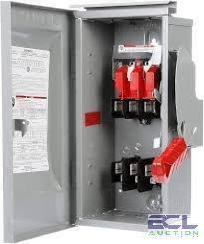 DESCRIPTION: (1) HEAVY DUTY SAFETY SWITCH BRAND/MODEL: SIEMENS #HF361RPVPG INFORMATION: GRAY STEEL SIZE: 3 PHASE, 30 AMP, 600 VDC RETAIL$: $717.49 EA