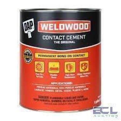 DESCRIPTION: (2) CONTACT CEMENT BRAND/MODEL: DAP WELDWOOD SIZE: 1 GALLON RETAIL$: $60.00 EA QTY: 2