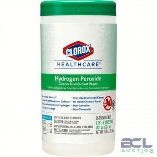 DESCRIPTION: (6) HYDROGEN PEROXIDE WIPES BRAND/MODEL: CLOROX HEALTHCARE #401Z40 SIZE: 95 WIPES PER CONTAINER RETAIL$: $10.00 EA QTY: 6