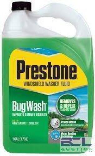 DESCRIPTION: (2) WINDSHIELD WASHER FLUID BUG WASH BRAND/MODEL: PRESTONE SIZE: 1 GALLON RETAIL$: $34.38 EA QTY: 2