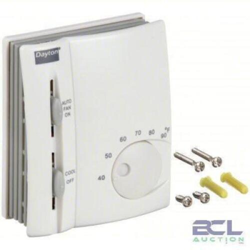DESCRIPTION: (3) LOW VOLTAGE THERMOSTAT BRAND/MODEL: DAYTON #1UHE7 INFORMATION: Cool Only, C/G/RC/Terminal Designations, Auto-On, On-Off, Vertical RET