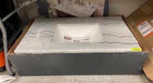 37 IN. W MARBLE SINGLE SINK VANITY TOP IN ARABESCATO VENATO WITH WHITE SINK