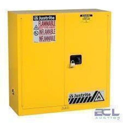 DESCRIPTION: (1) FLAMMABLE LIQUID STORAGE CABINET BRAND/MODEL: JUSTRITE #893000 INFORMATION: YELLOW SIZE: 30 GAL, 43 IN X 18 IN X 44 IN RETAIL$: $1355