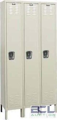 DESCRIPTION: (1) WARDROBE LOCKER BRAND/MODEL: HALLOWELL #4HB22 INFORMATION: GRAY, STEEL, 1 TIER, 3 WIDE, PADLOCK HASP SIZE: 54" X 21" X 78" RETAIL$: $